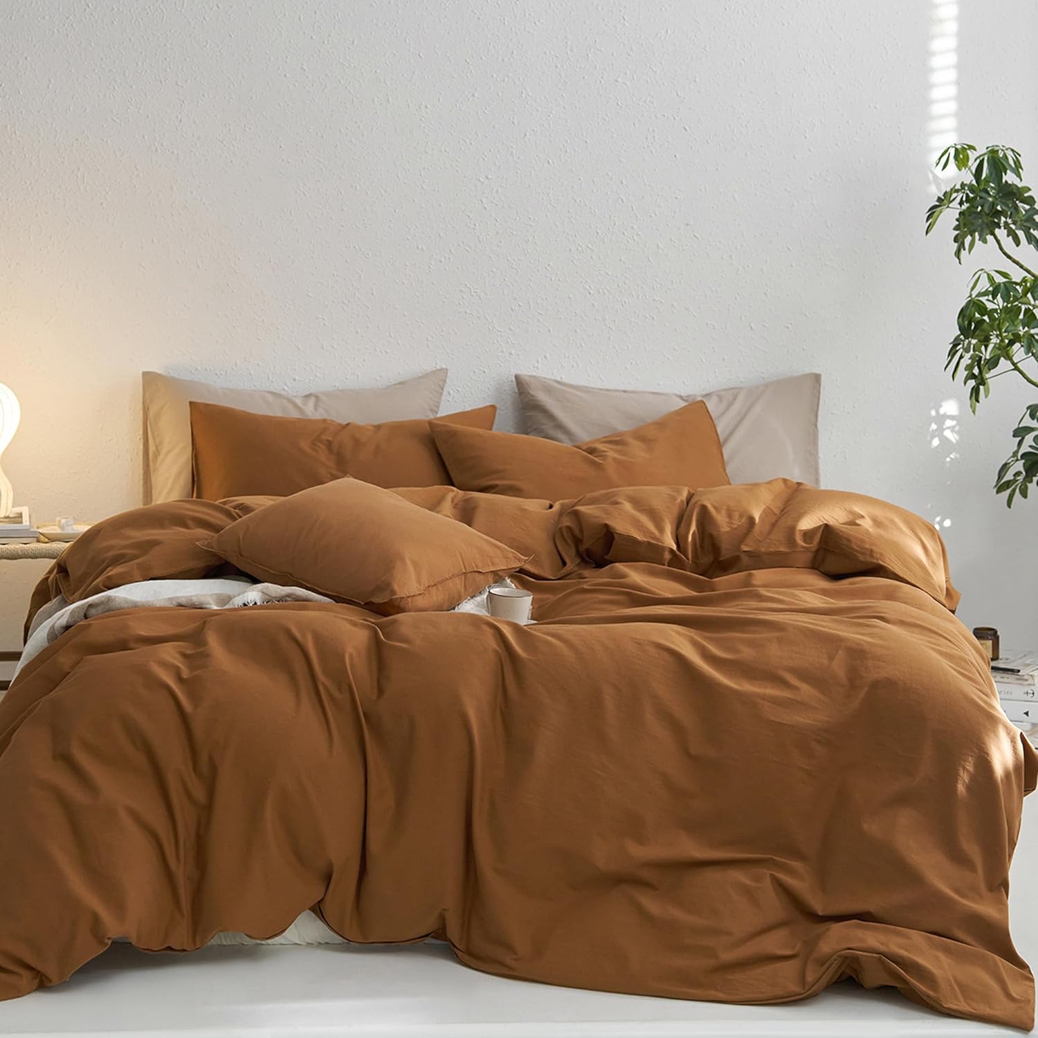 MooMee Queen Duvet Cover Set in Dark Orange - Soft & Durable
