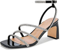 CosyFever Womens Rhinestone Sandals Ankle Strap Square Toe