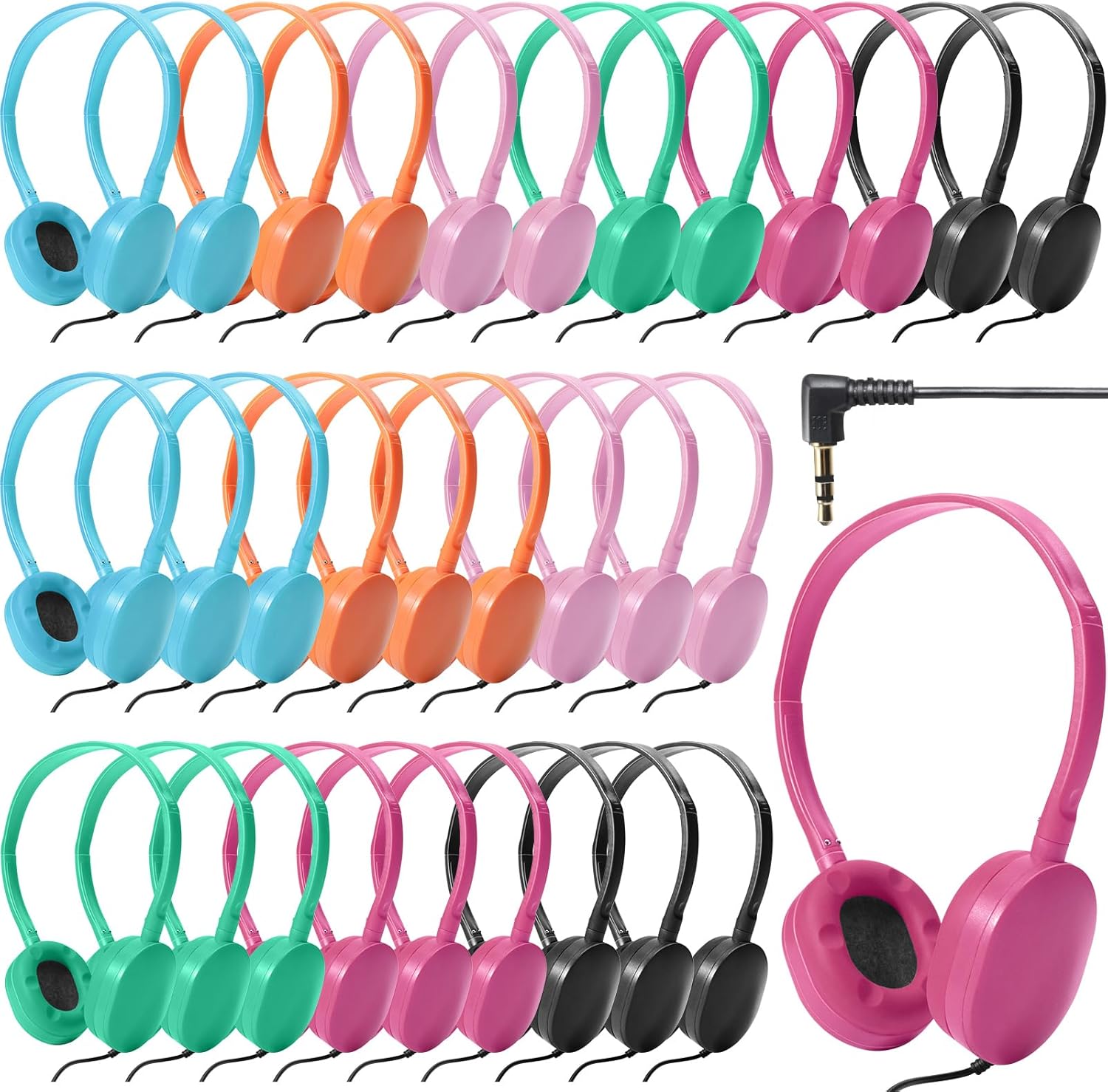 30 Pack Wired Headphones for Kids - Adjustable On Ear Design