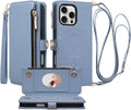 Crossbody Wallet Case for iPhone 16 Pro Max Women - Blue PU Leather