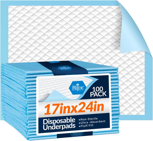 Medpride 17x24 Disposable Underpads (100-Count) - Super Absorbent Incontinence Protection