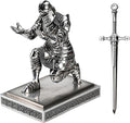 Knight Pen Holder Desk Organizer - Decorative Silver Pen Stand