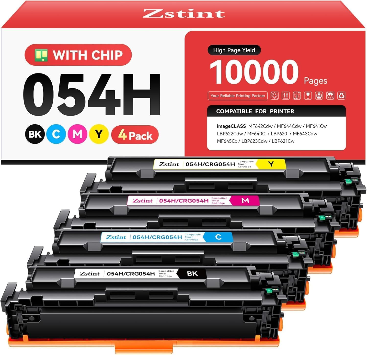 054H Toner Cartridge Set 4-Pack for Canon Printers - High Yield