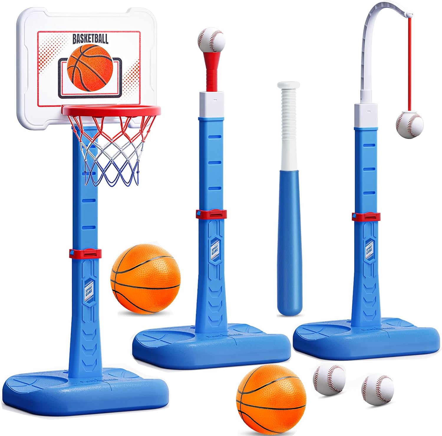 3 in 1 Kids Basketball Hoop and T Ball Set for Active Fun