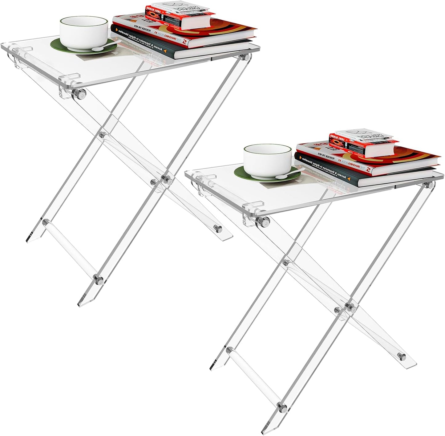 Space-Saving Acrylic TV Tray Tables - Easy Assembly, Stylish Design - Set of 2