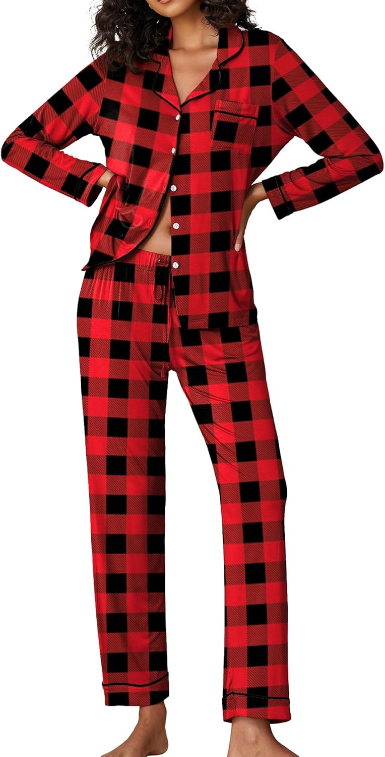 Ekouaer Pajamas Women's Long Sleeve Sleepwear Soft Button Down Set