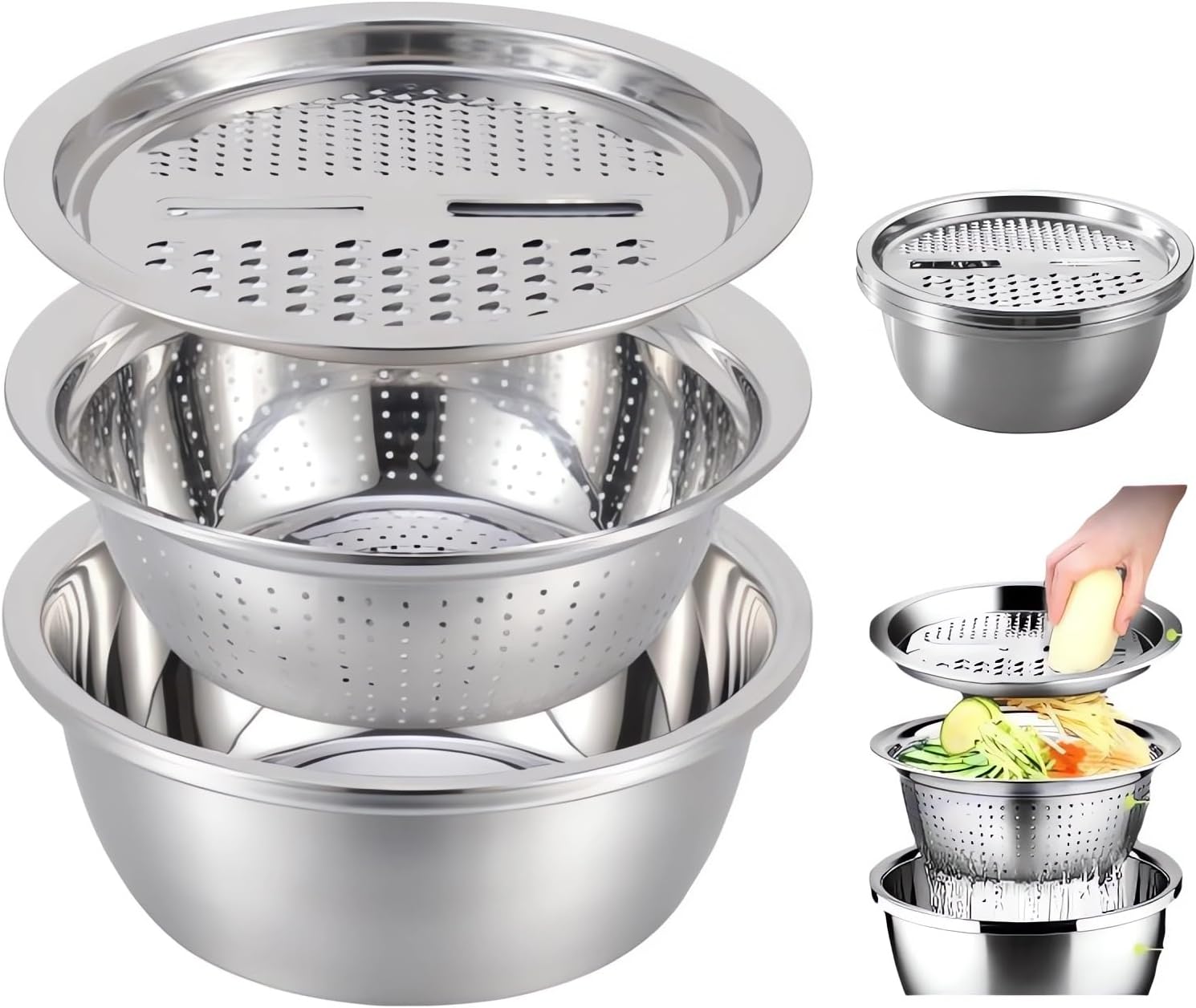 German Stainless Steel Basin - Multifunctional Strainer Set