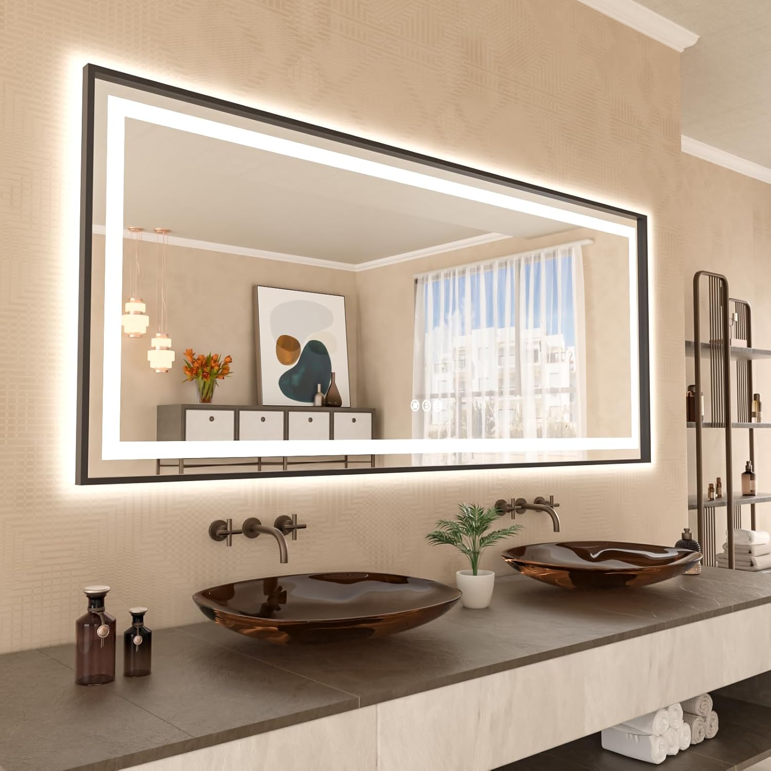 Amorho 88in X38in LED Bathroom Mirror with Anti-Fog and Dimming