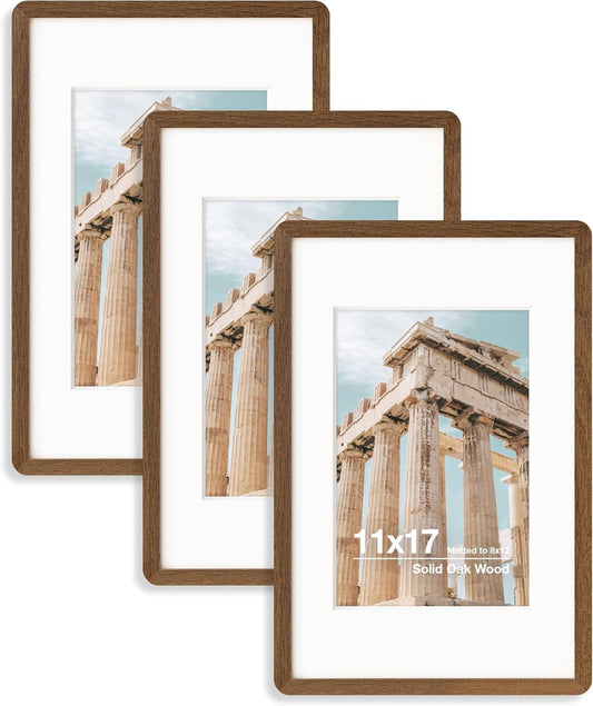 11x17 Solid Oak Wood Poster Frame with Mat - Stylish Design