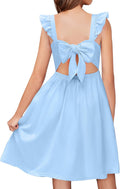Girls Square Neck Ruffle Sleeve Tie Back Midi Dress - Pockets