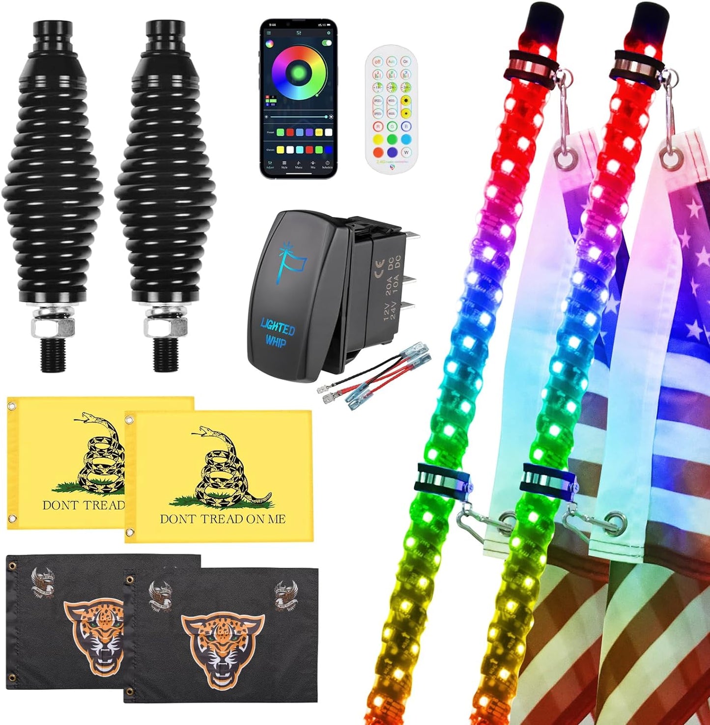 4FT Whip Lights with App Control for UTV, ATV, and Trucks