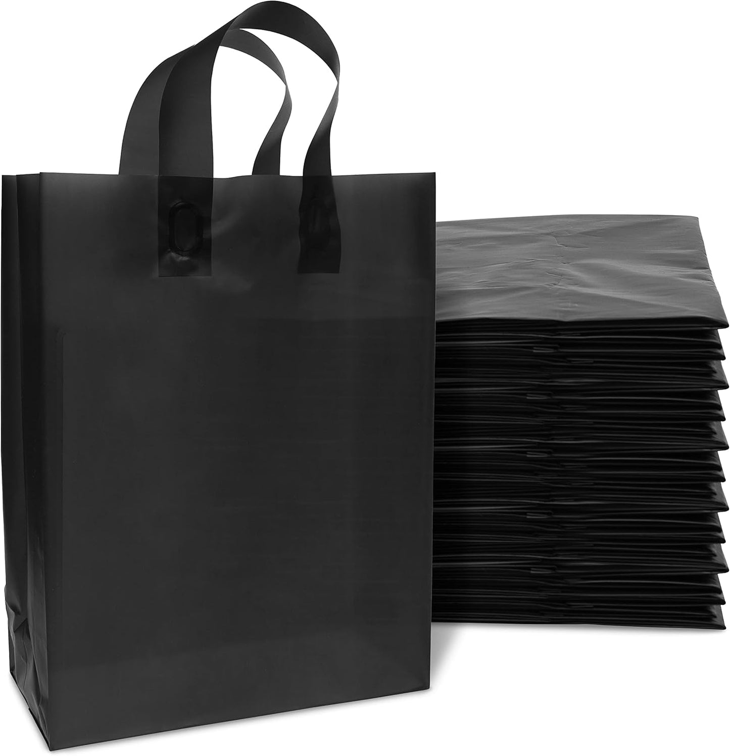 Durable Frosted Black Plastic Gift Bags with Handles for Events