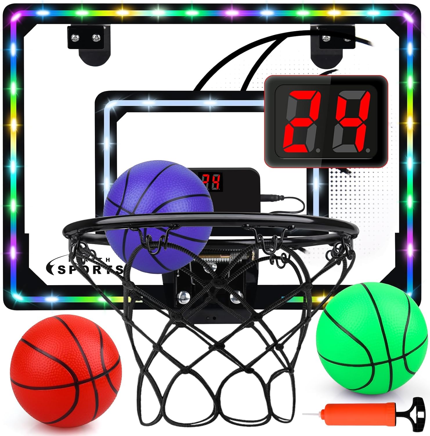 Basketball Hoop Indoor for Kids with LED Lights and Scoreboard
