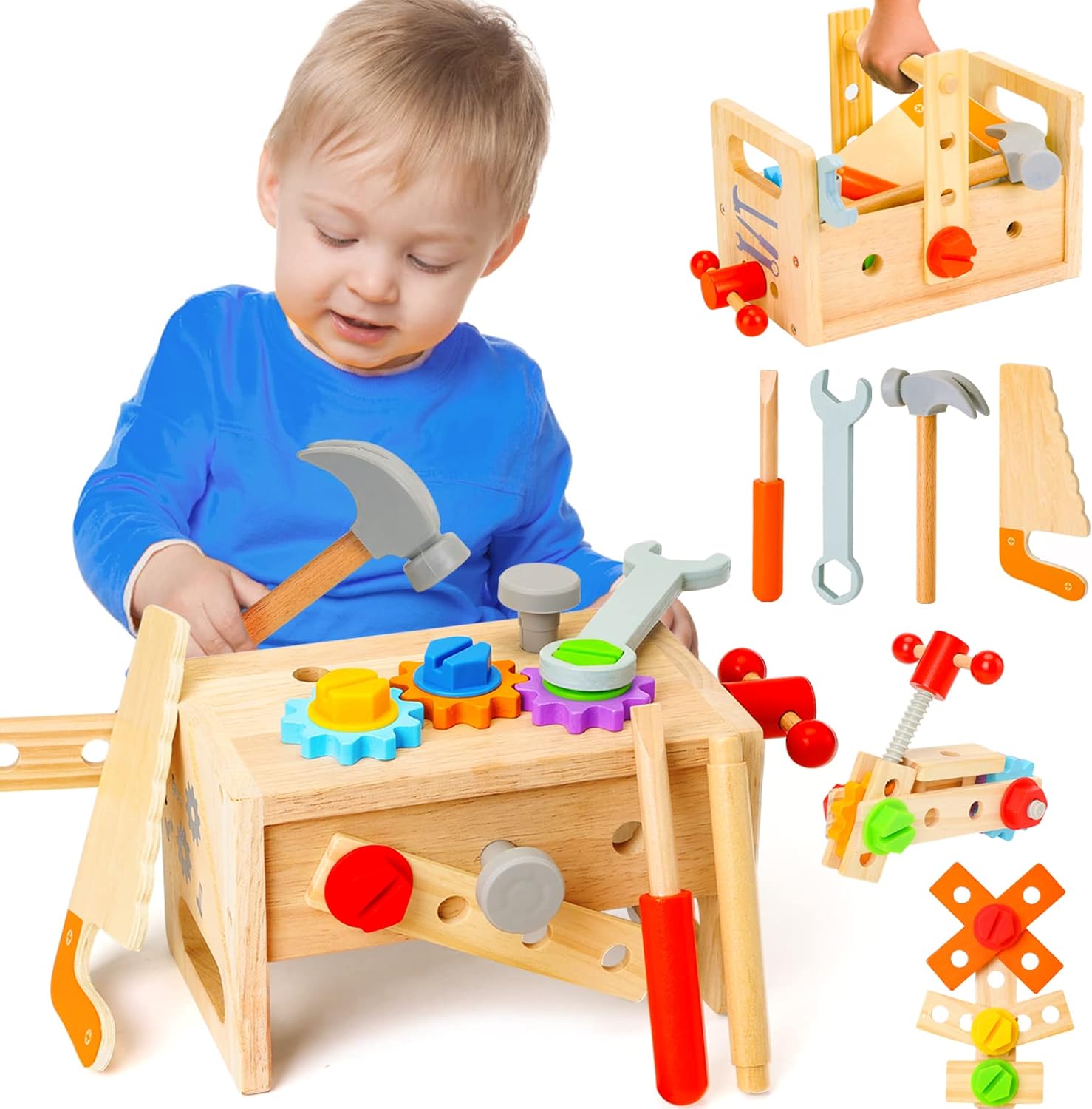 29Pcs Wooden Tool Set: Educational STEM Toys for 2-5 Year Olds by Hieoby