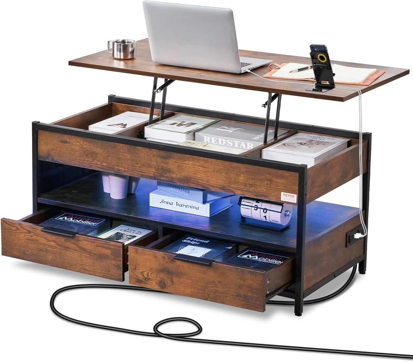VEVOR Lift Top Coffee Table: Extra Storage & Power
