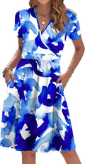 Stylish Short Sleeve V Neck Floral Dress for Women by AUSELILY