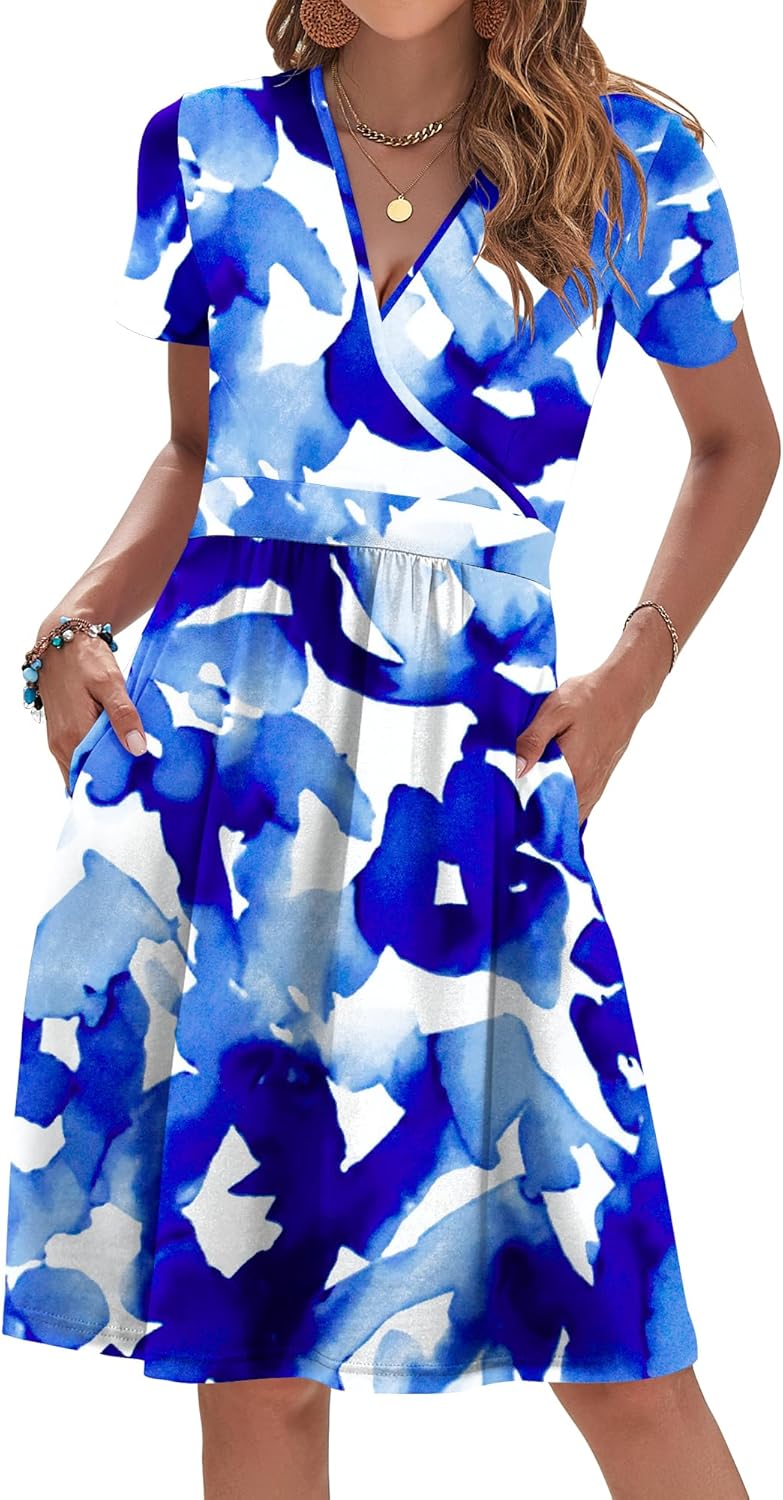 AUSELILY Womens Summer Dresses 2025 Short Sleeve V Neck Floral