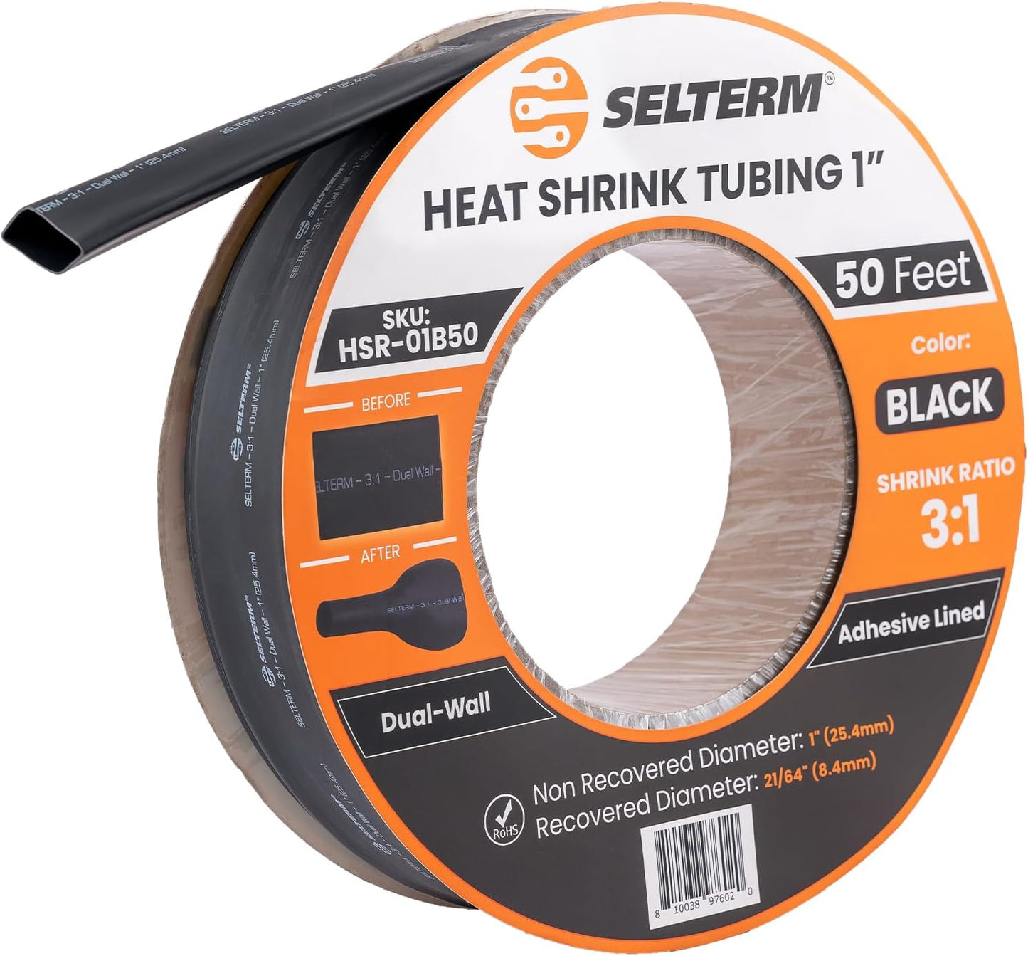 1in Black Marine Grade Heat Shrink Tubing Roll for Wiring Needs