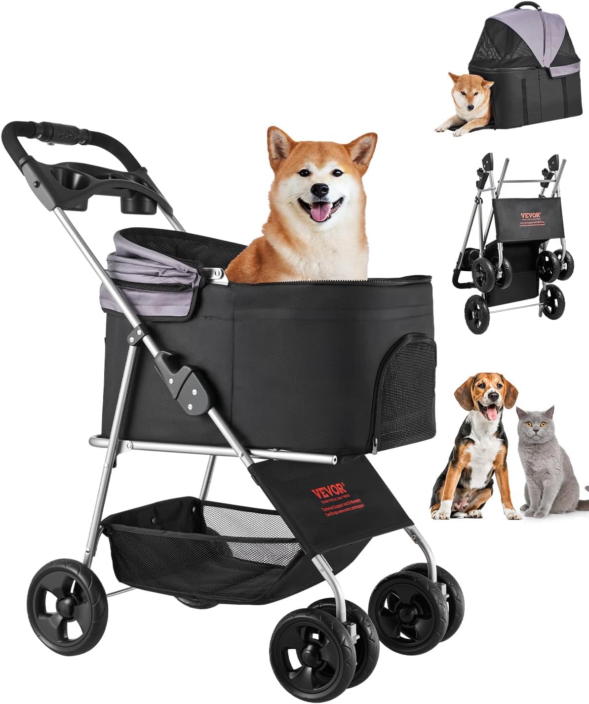 VEVOR Pet Stroller for Small to Medium Pets with Detachable Carrier