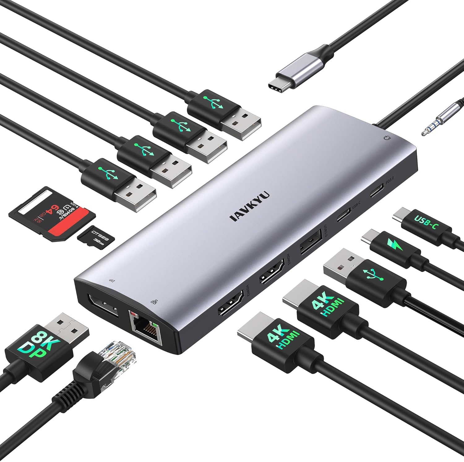 USB C Docking Station 14-in-1 for 3 Monitors 4K@60Hz