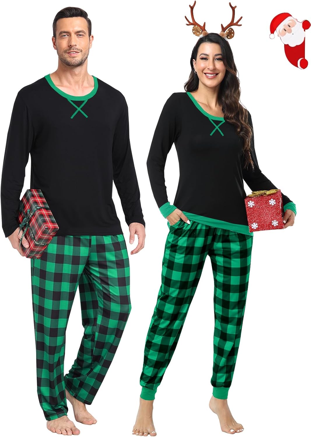 Matching Christmas Pajamas for Couples Long Sleeve Plaid Set