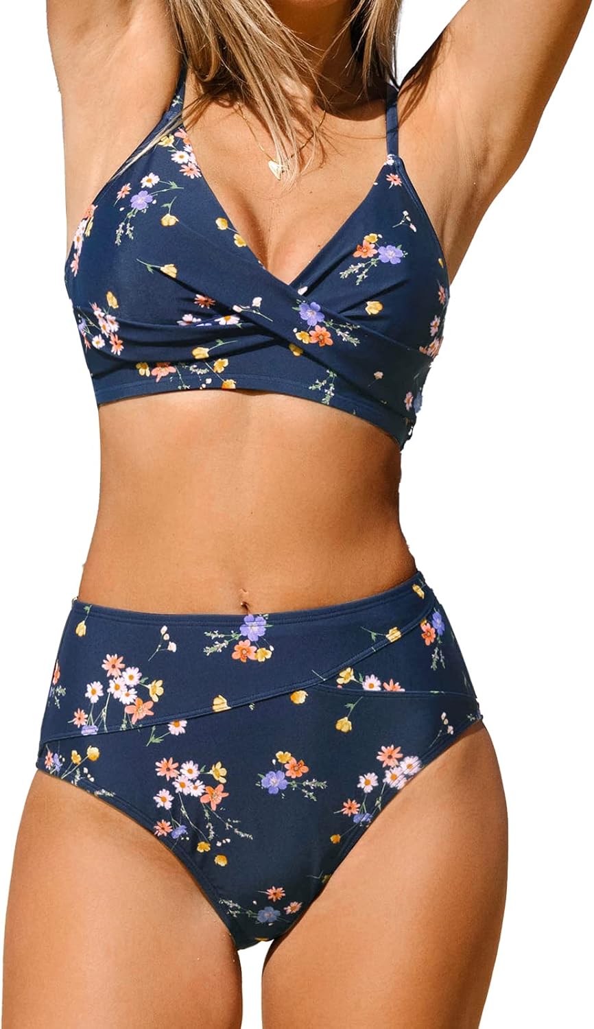 CUPSHE Women's High Waisted V Neck Twist Front Bikini Set