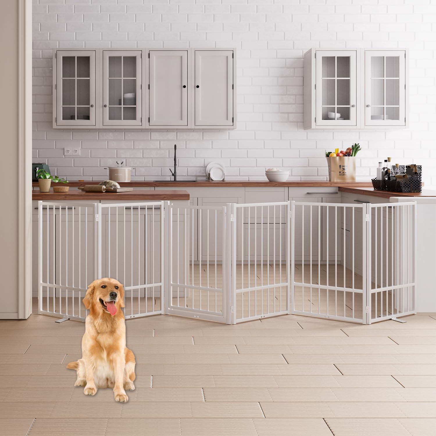 6 Panels Full Metal Freestanding Dog Gates with Door for Pets