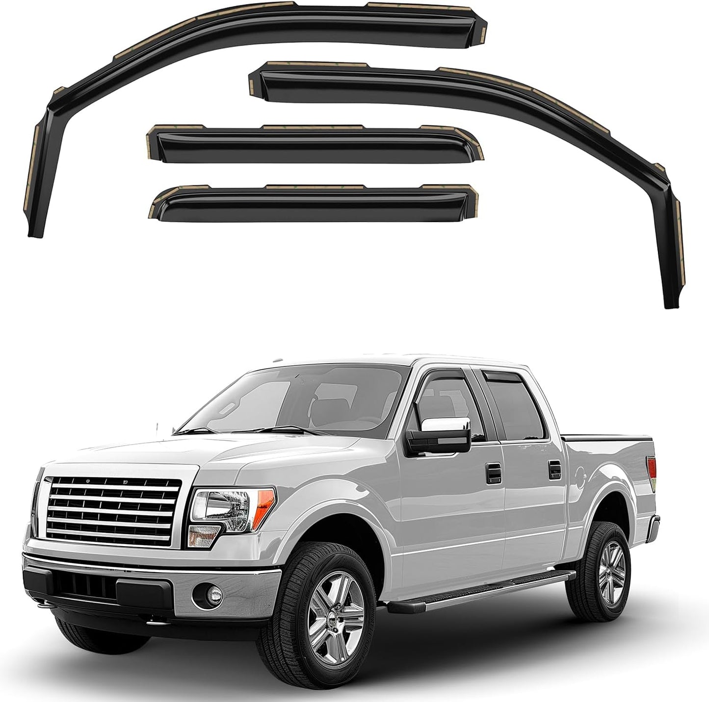 Window Deflectors Smoke Tinted for Ford F-150 2009-2014 SuperCrew