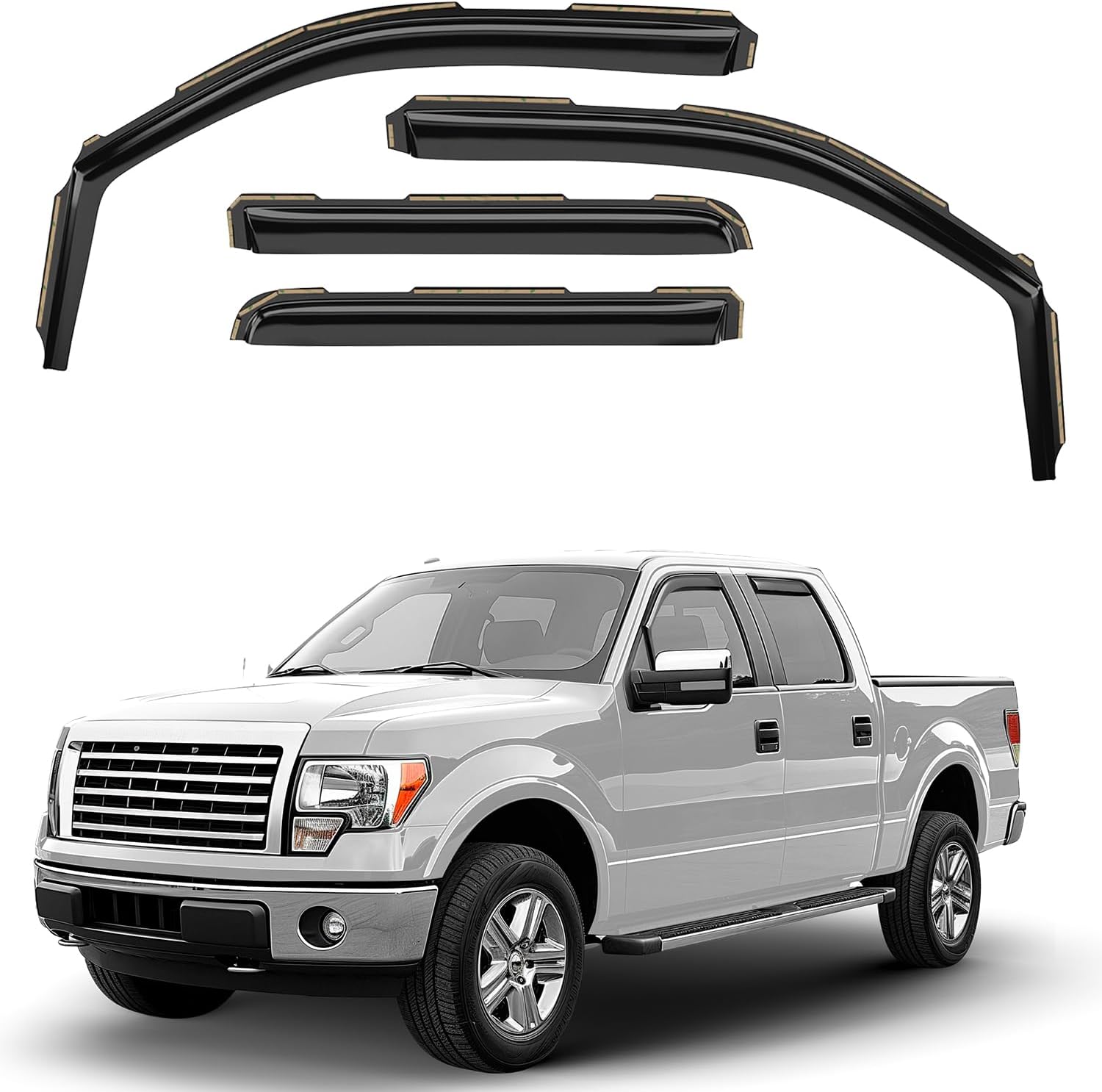 Window Deflectors Smoke Tinted for Ford F-150 2009-2014 SuperCrew