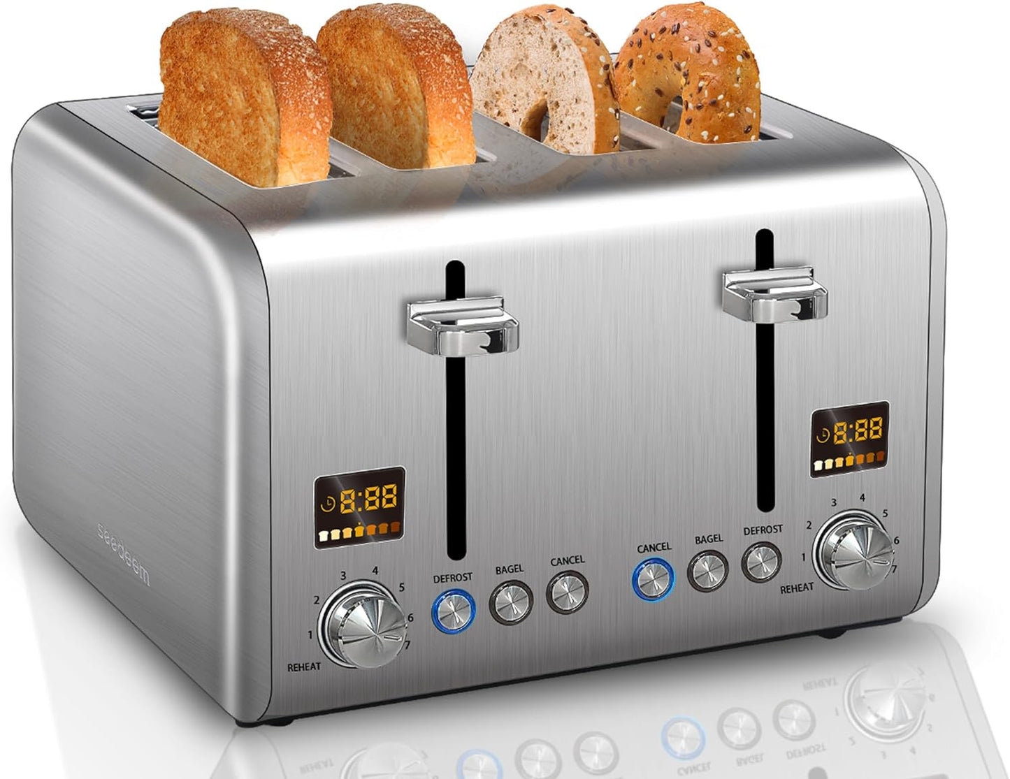 SEEDEEM 4 Slice Stainless Toaster with LCD Display and 7 Settings