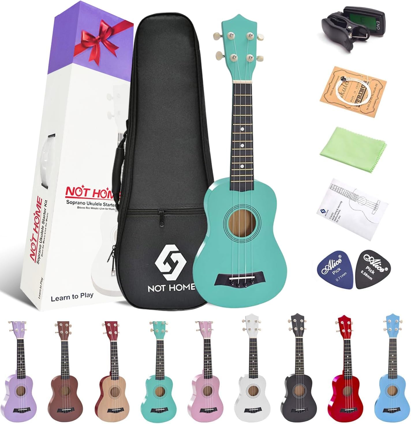 Soprano Ukulele Beginner Pack with Gig Bag and Accessories