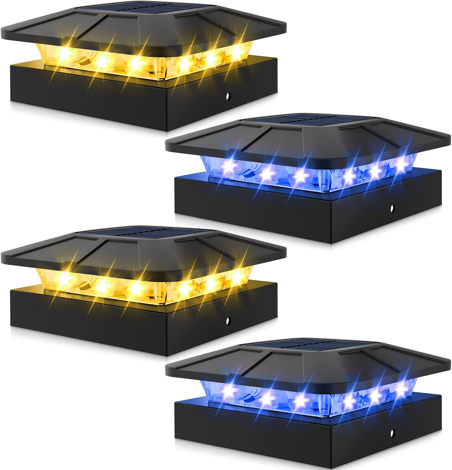 4 Packs 4x4 Solar Post Lights Outdoor for Decks and Fences