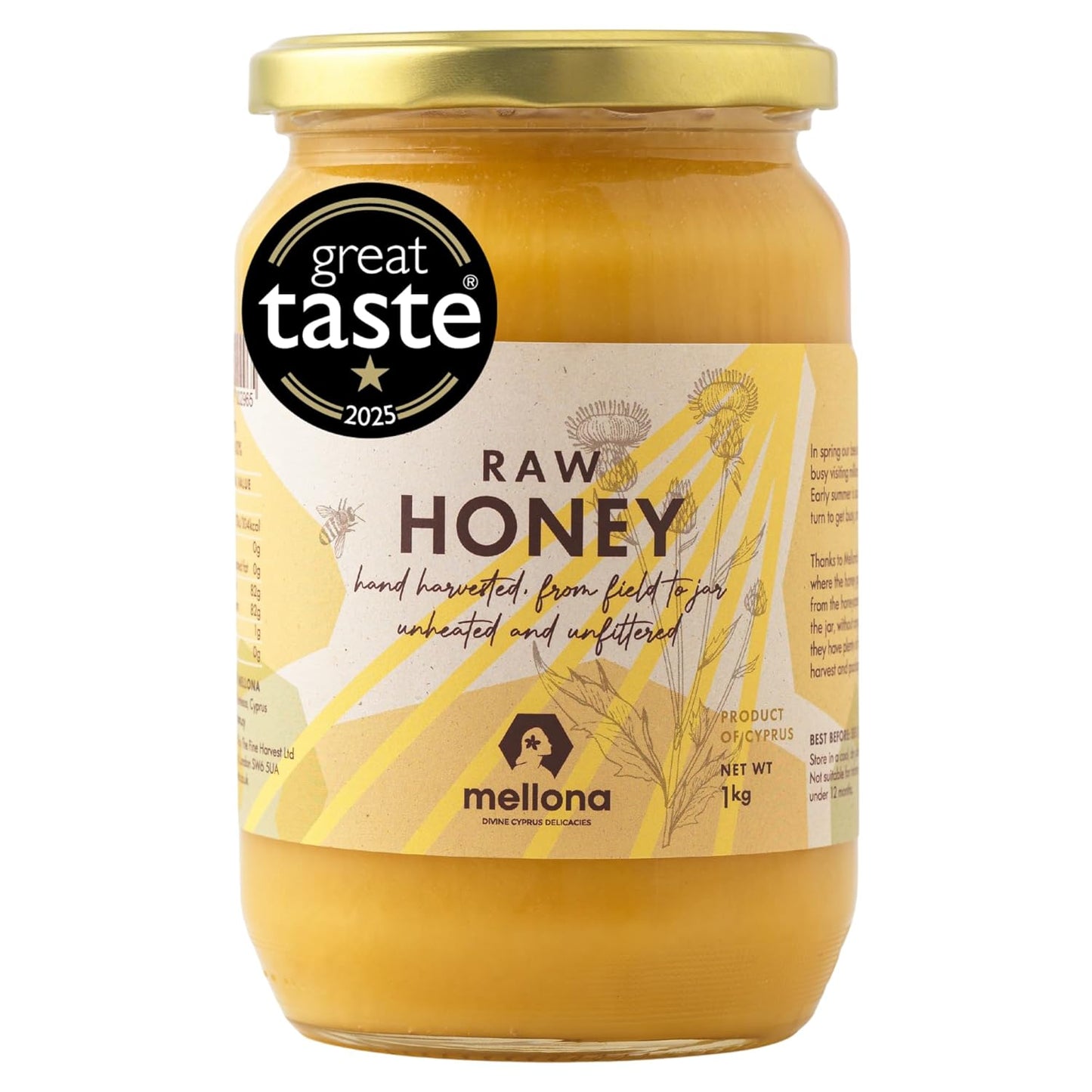 Mellona 100% Raw Honey Unfiltered Natural Creamy Golden Honey