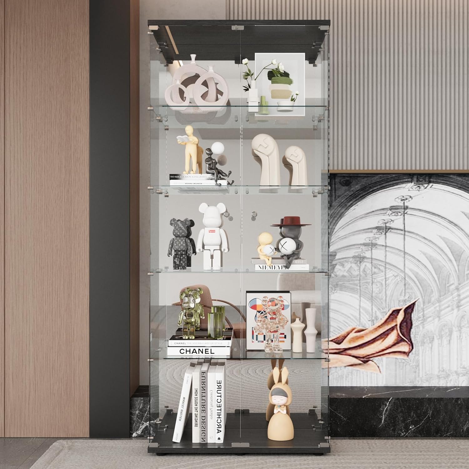 LFT HUIMEI2Y Glass Display Cabinet with Lock and Mirror