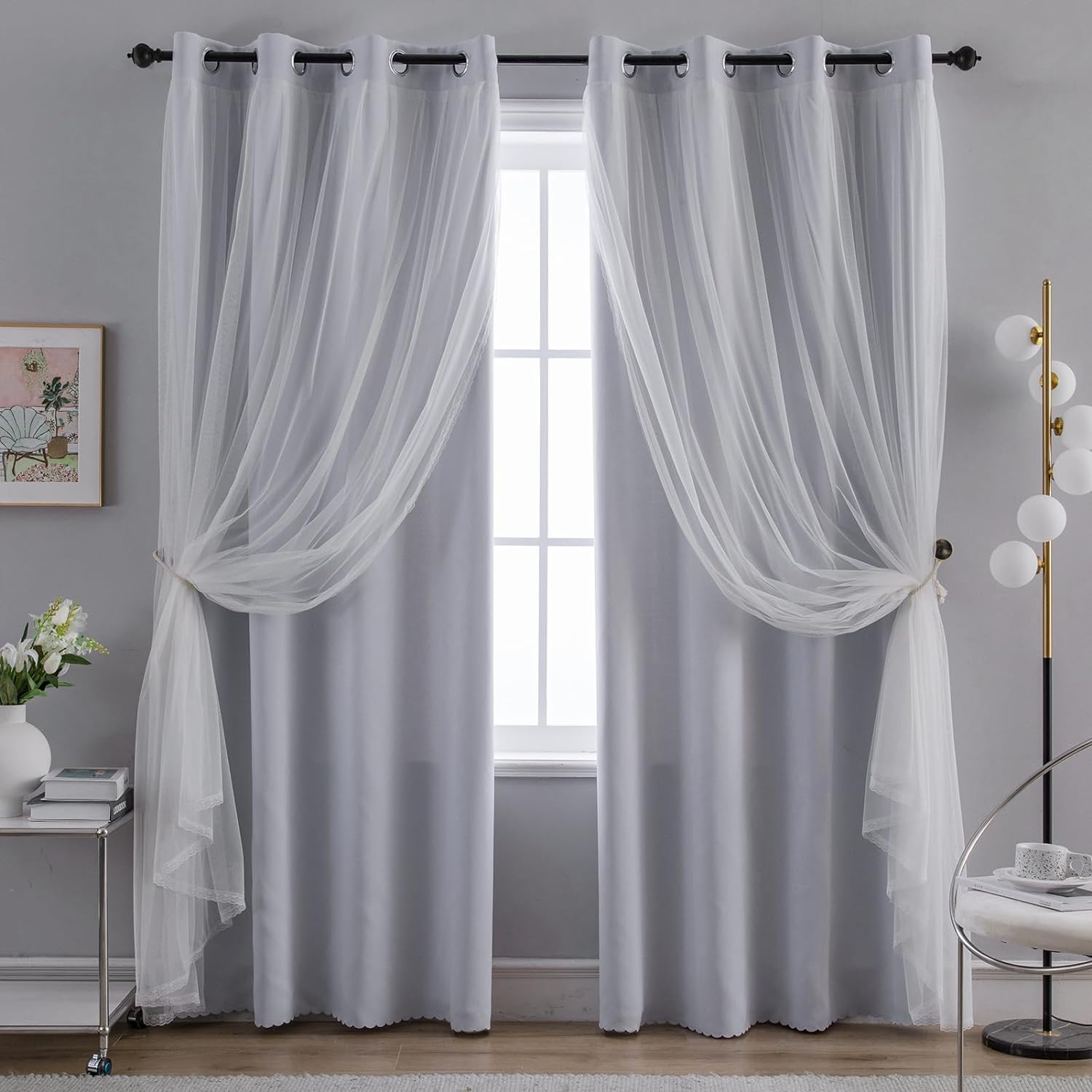 Anytime Home Blackout and Sheer Layered Window Curtain Pair