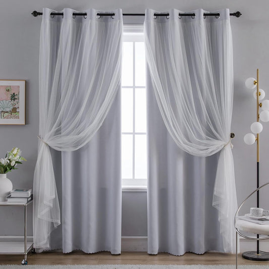 Anytime Home Blackout and Sheer Layered Window Curtain Pair