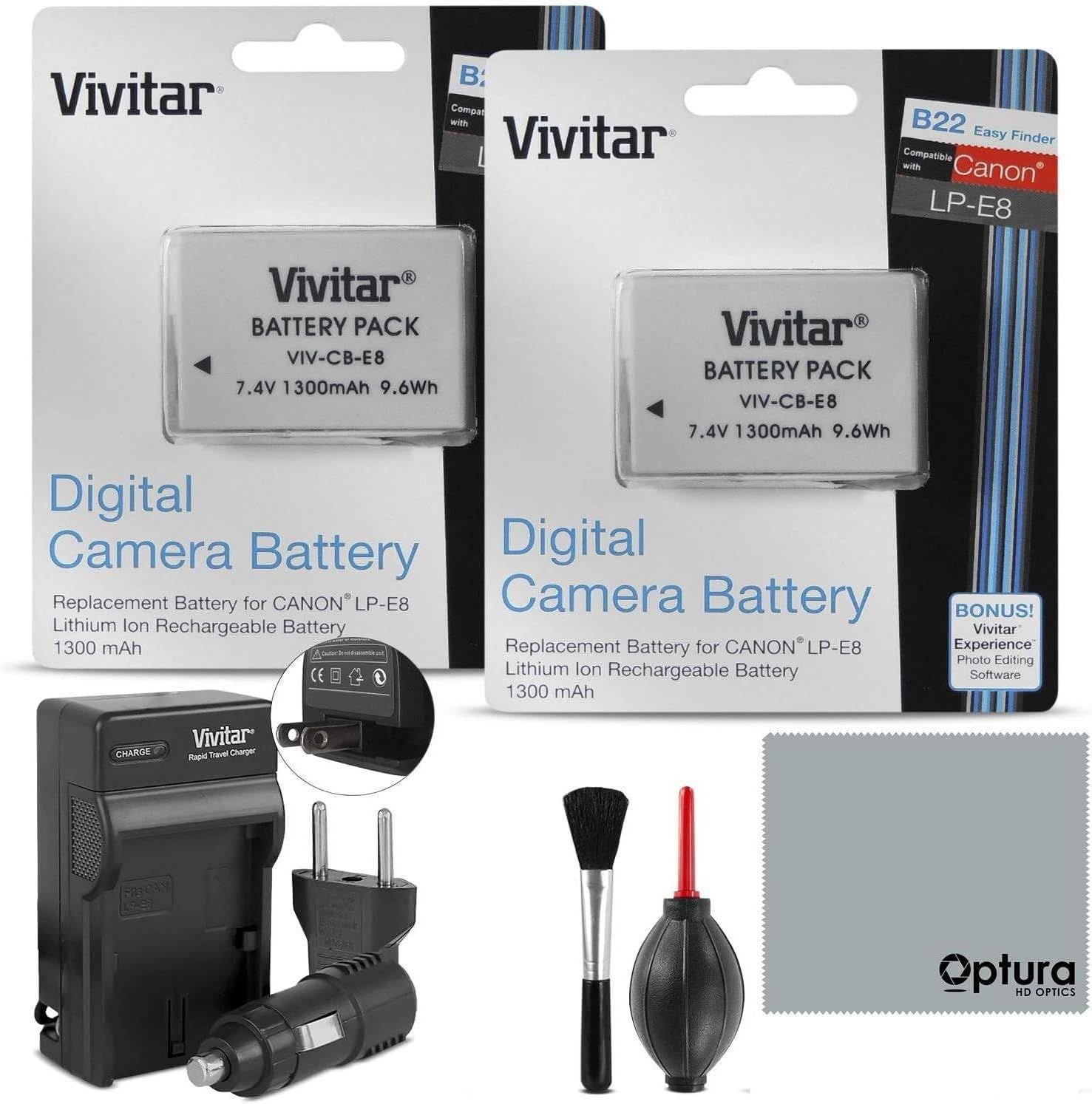Vivitar LP-E8 Battery and Charger Kit for Canon DSLR Cameras