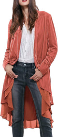 R.Vivimos Womens Ruffled Asymmetric Long Velvet Blazers Coat