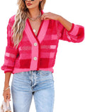Womens Plaid Fuzzy Knit Cardigan Sweater - Cozy V Neck Button