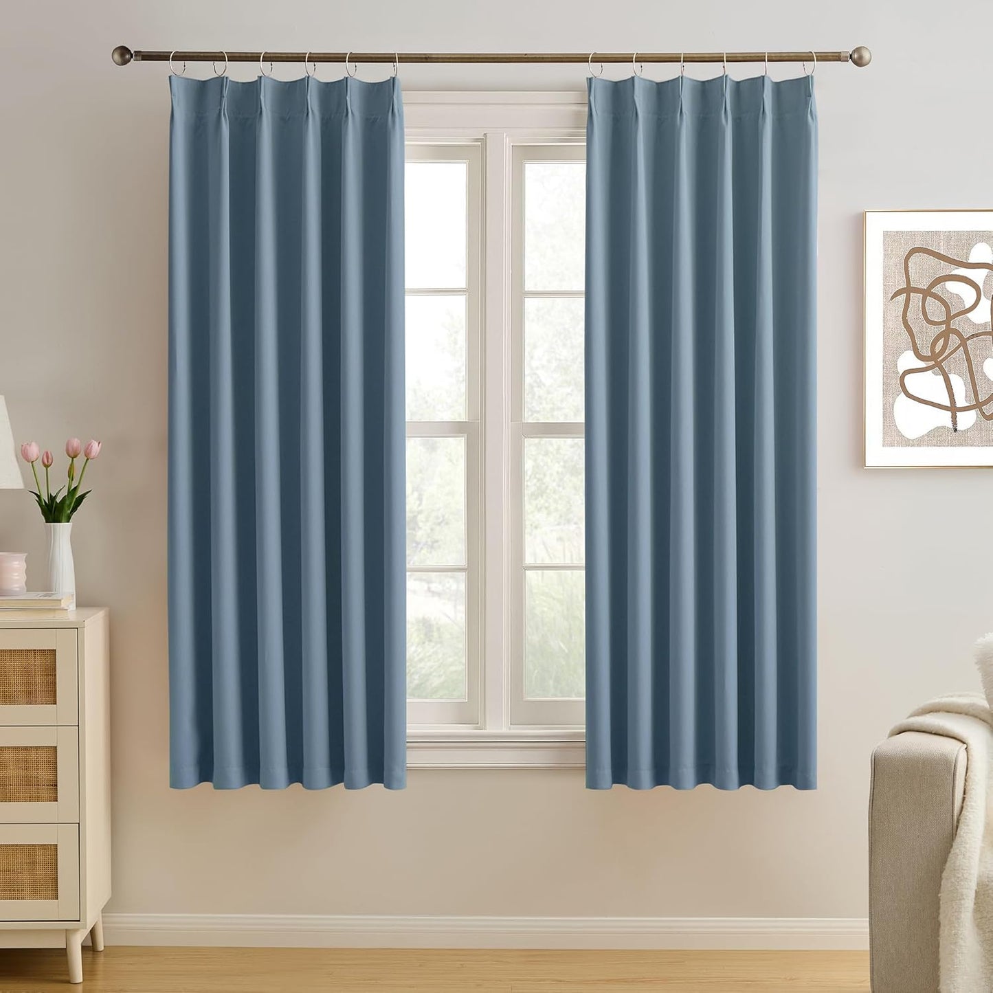 Dusty Slate Blue Blackout Curtains for Small Windows - 40 by 45 in