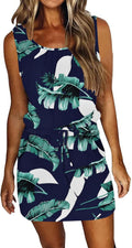 Womens Summer Drawstring Waist Sundress with Pockets - Casual Fit