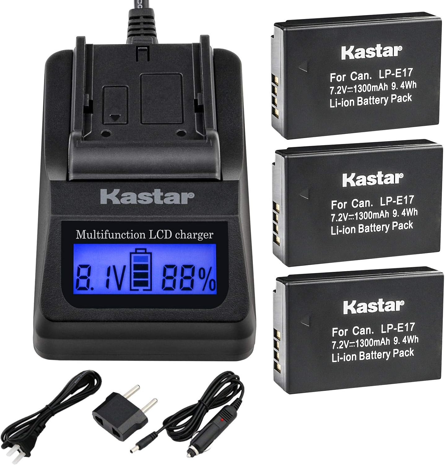 Kastar Ultra Fast Charger Kit for LP-E17 Battery - 3-Pack