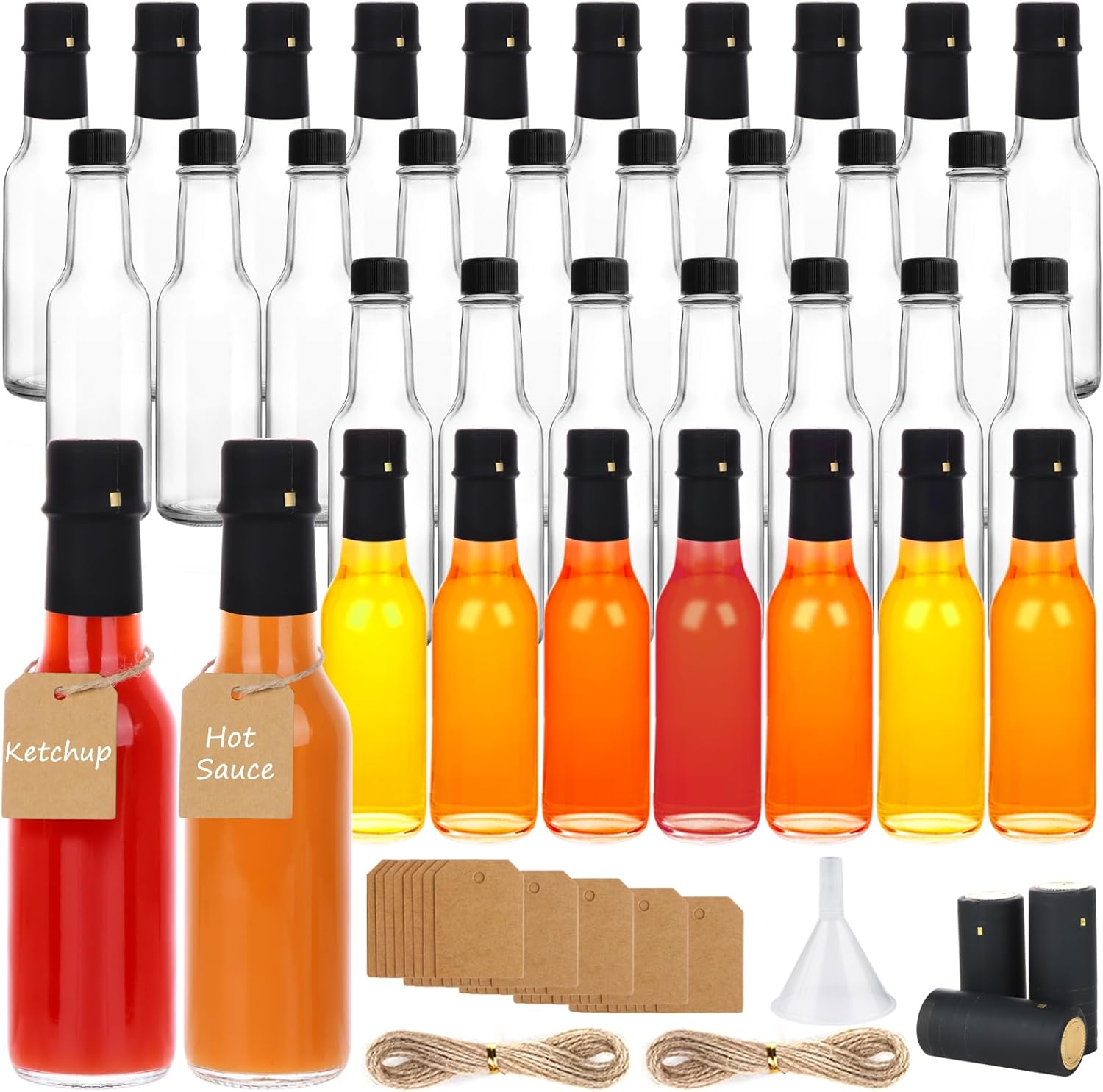 5 oz Hot Sauce Bottles - 35 Pack Clear Glass Woozy Bottles