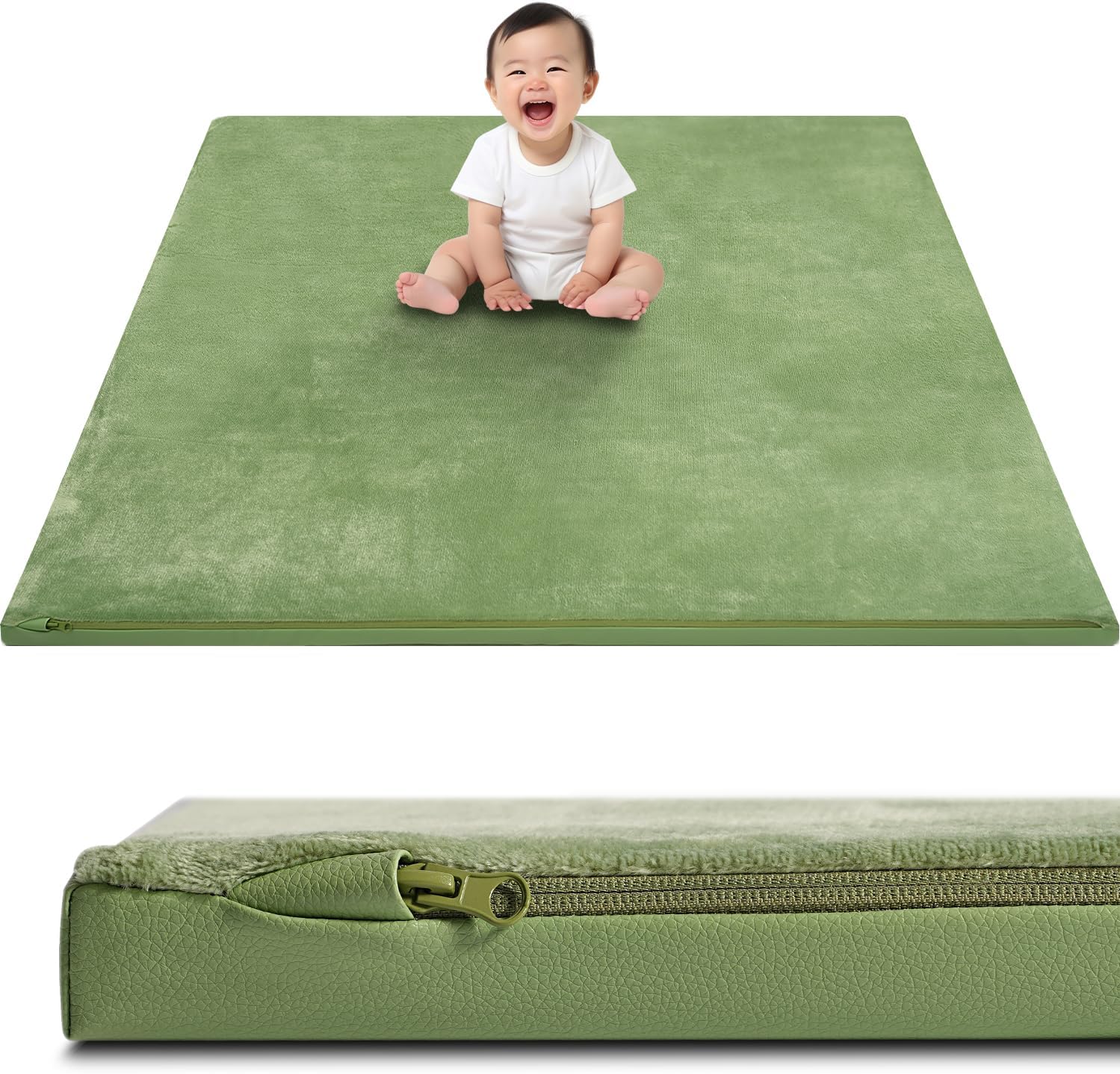 Baby Play Mat for Floor 50x50 Reversible Vegan Leather & Velvet