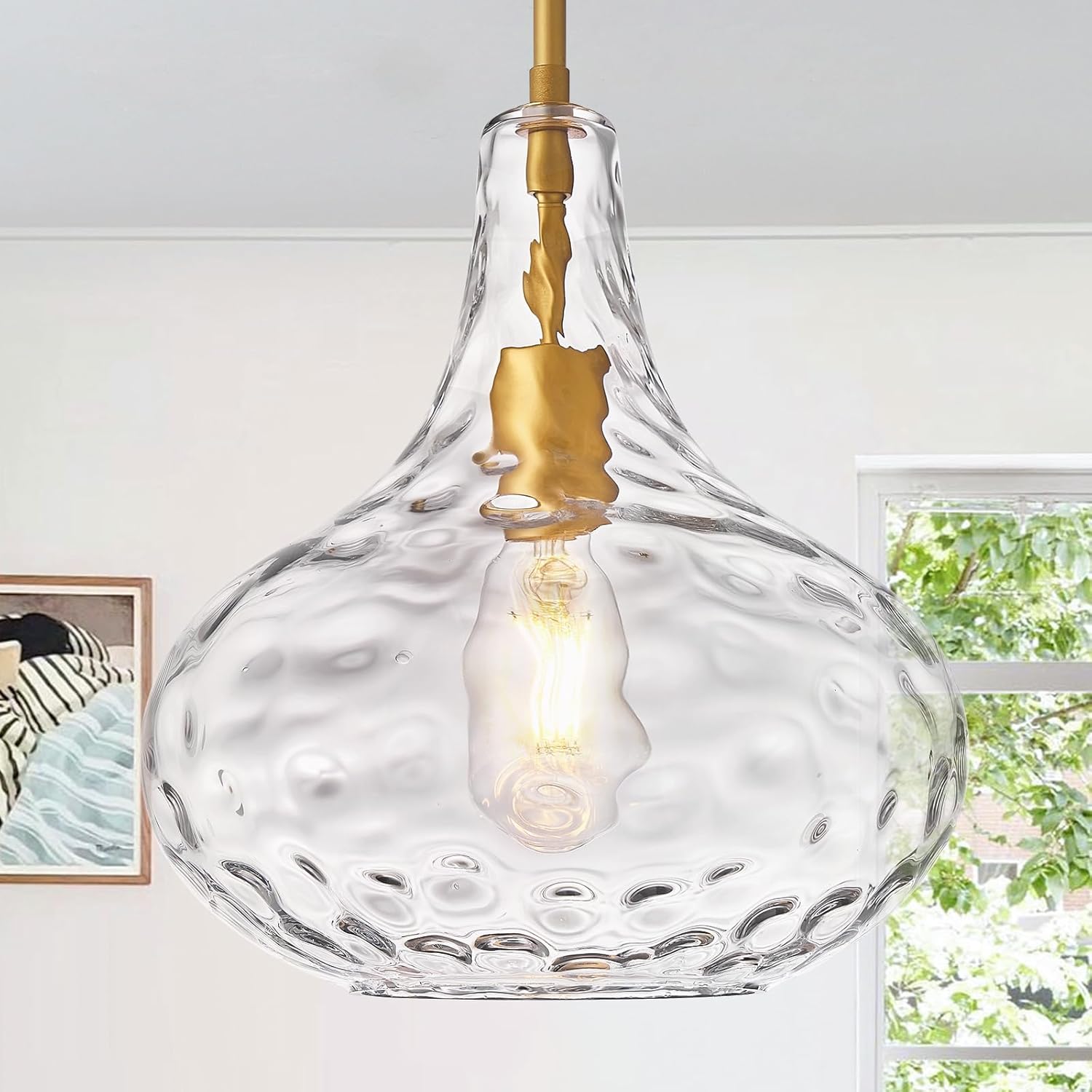 11 Inch Clear Glass Pendant Light with Gold Finish for Home