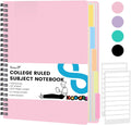 College Ruled Spiral Notebook with Tabs - Large 200-Page Pink