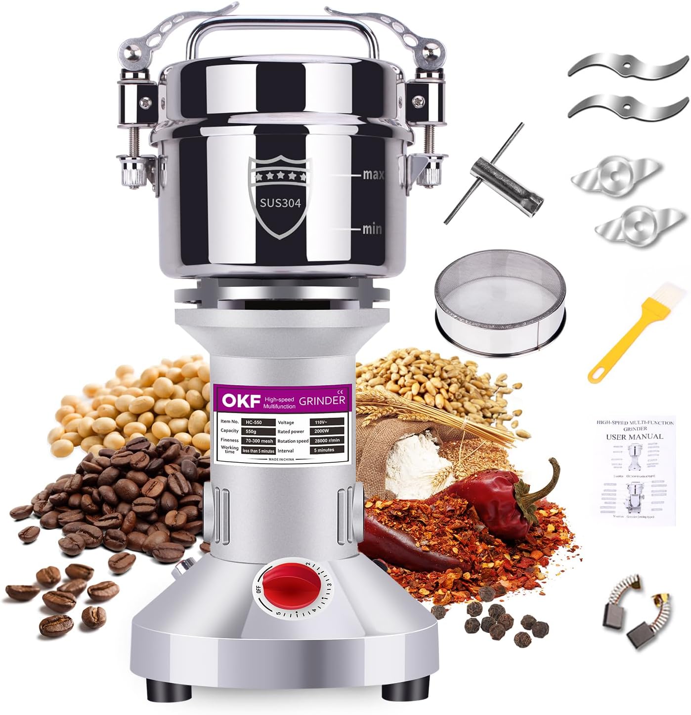 High-Speed 550g Grain Mill for Home and Commercial Use