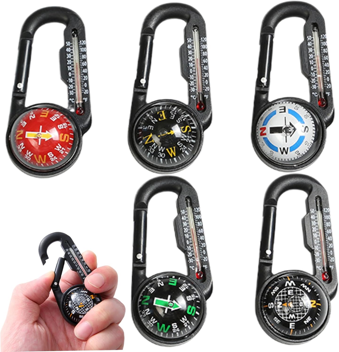 Compact Waterproof Survival Compass with Thermometer Clip