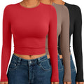 Long Sleeve Crop Tops 3 Pack - Slim Fitted Y2K Basics