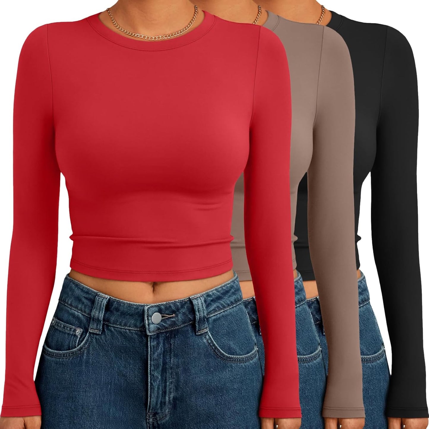 AUTOMET 3 Pack Womens Long Sleeve Crop Tops for Fall Fashion